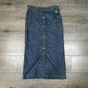 Lauren Ralph Lauren Maxi Skirt Women 4 Blue Denim Button Front Casual High Waist